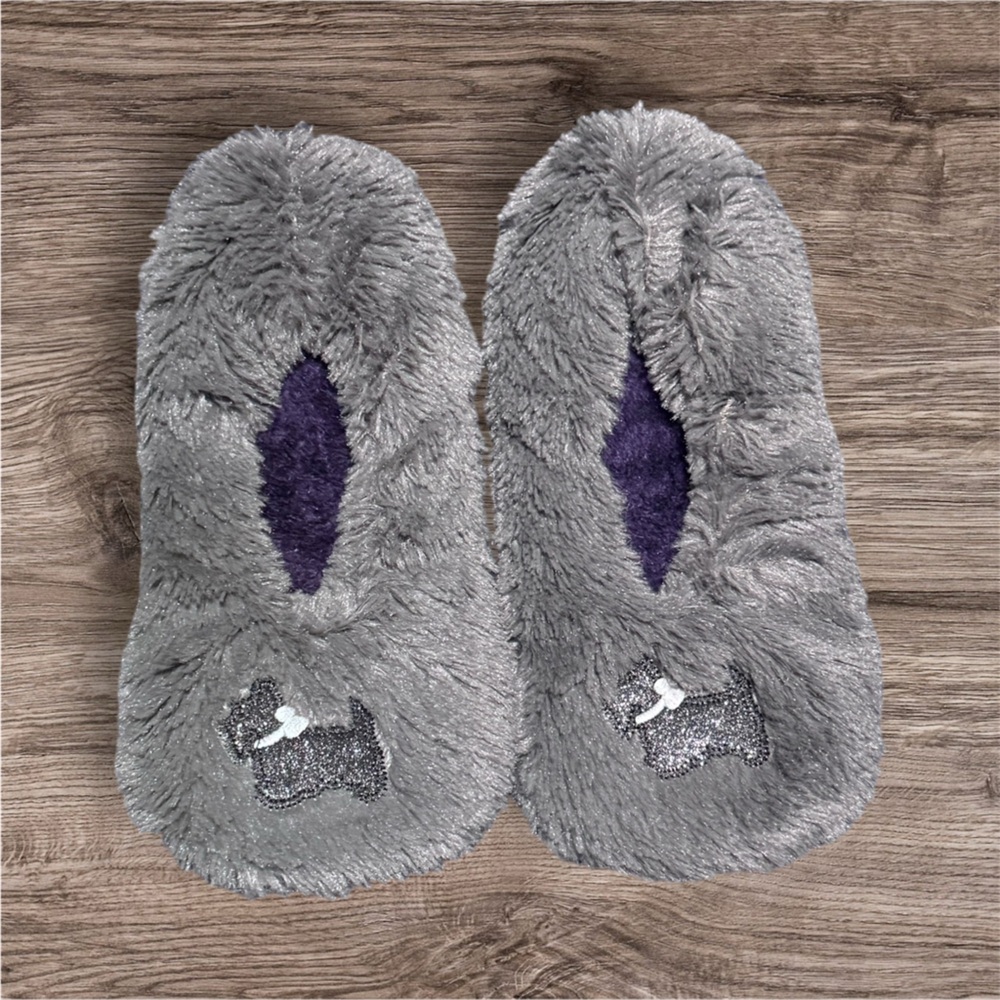 Cozy Gray and Purple Fuzzy Slippers Scottie Dog Soft New Medium Size 7-8